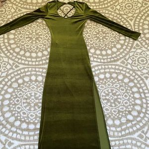 Green Velvet Backless Maxi Dress